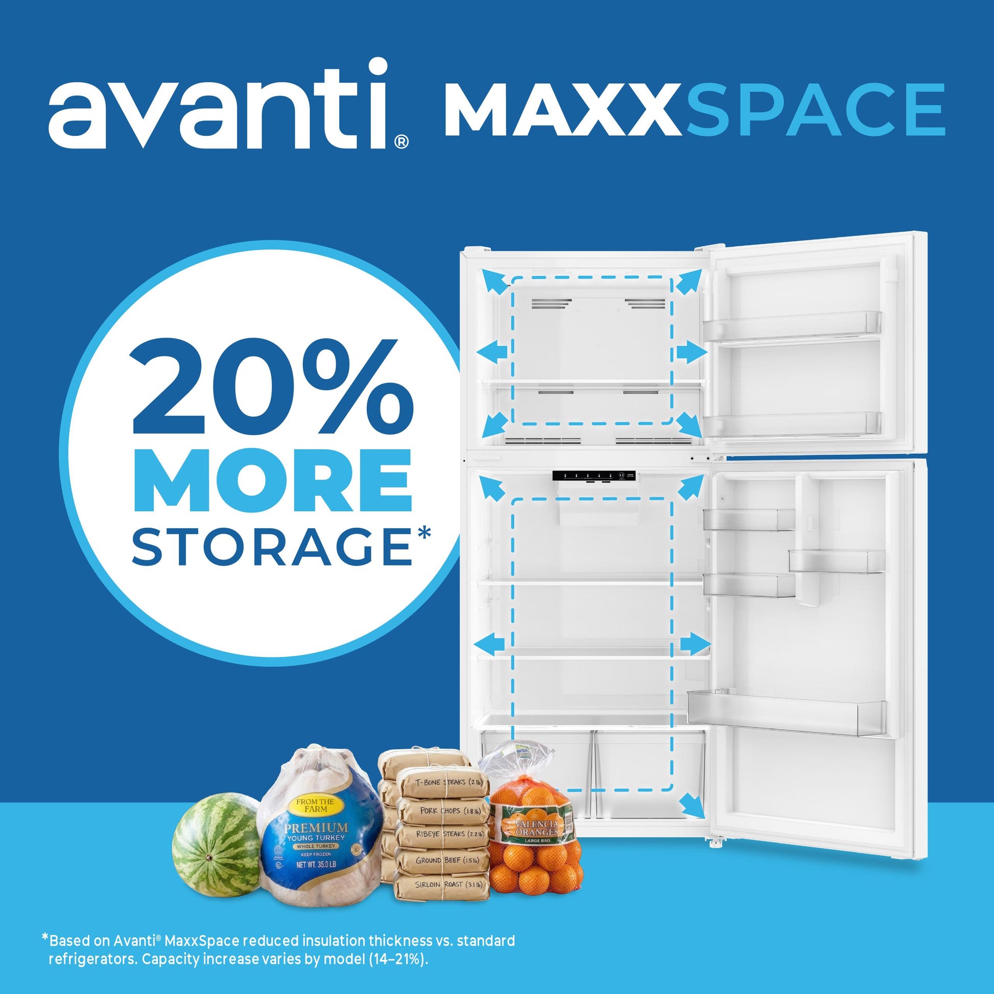 Avanti AVFF21DLJM0W Avanti Maxxspace Insulation™ Technology Garage-Ready Frost-Free Ice Maker-Ready Refrigerator, 21 Cu. Ft., Energy Star, White (Avff21Dljm0W)