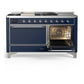 Ilve UM60FSQNR3MBCLP Ilve Um60Fsqnr3Mbclp Majestic Iii 60 Inch Dual Fuel Range With 7 Burners, Griddle And French Top, Dual Function Burner With Up To 25,000 Btu (Liquid Propane, Solid Door, Midnight Blue, Chrome)