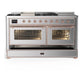 Ilve UM60FSNR3SSPLP Ilve Um60Fsnr3Ssplp Majestic Iii 60 Inch Dual Fuel Range With 7 Burners, Griddle And French Top, Dual Function Burner With Up To 25,000 Btu (Liquid Propane, Triple Glass Door, Stainless Steel, Copper)