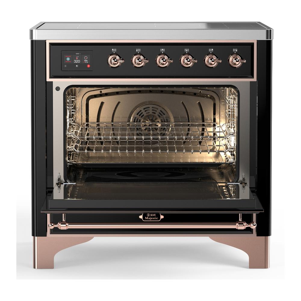 Ilve UMIB36NR3BKP Ilve Umib36Nr3Bkp Majestic Iii 36 Inch Induction Range With 6 Elements, 3.5 Cu. Ft. Total Oven Capacity (Triple Glass Door, Glossy Black, Copper)