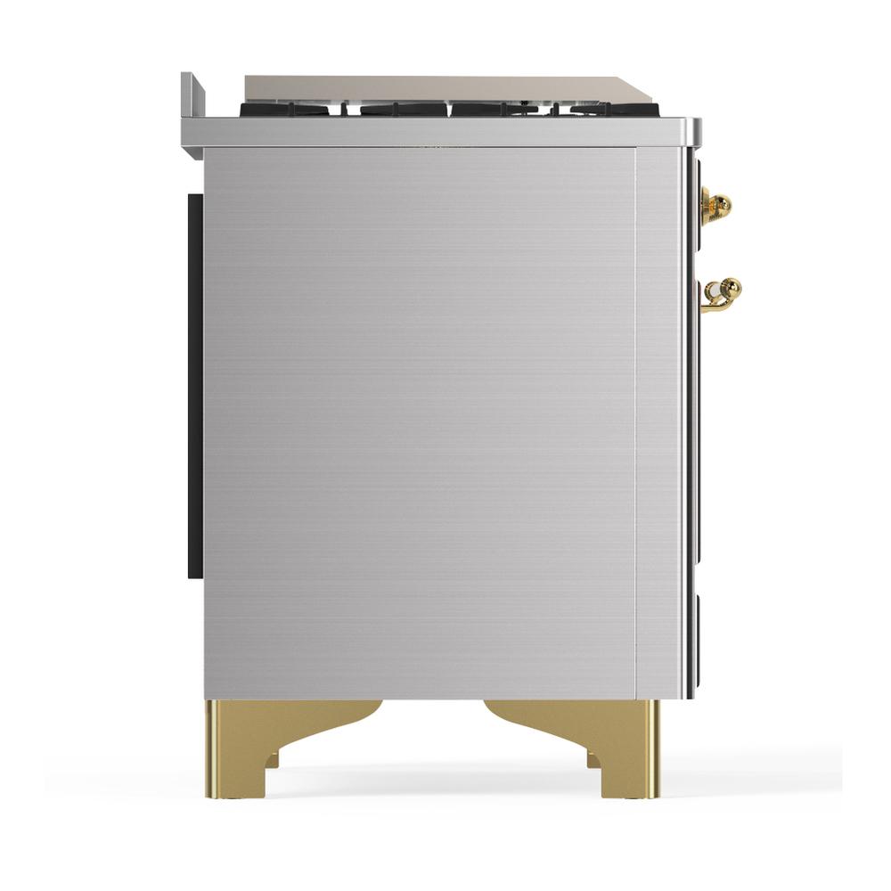 Ilve UM48FQNR3SSGLP Ilve Um48Fqnr3Ssglp Majestic Iii 48 Inch Dual Fuel Range With 8 Burners And Griddle, Dual Function Burner Up To 25,000 Btu (Liquid Propane, Solid Door, Stainless Steel, Brass)