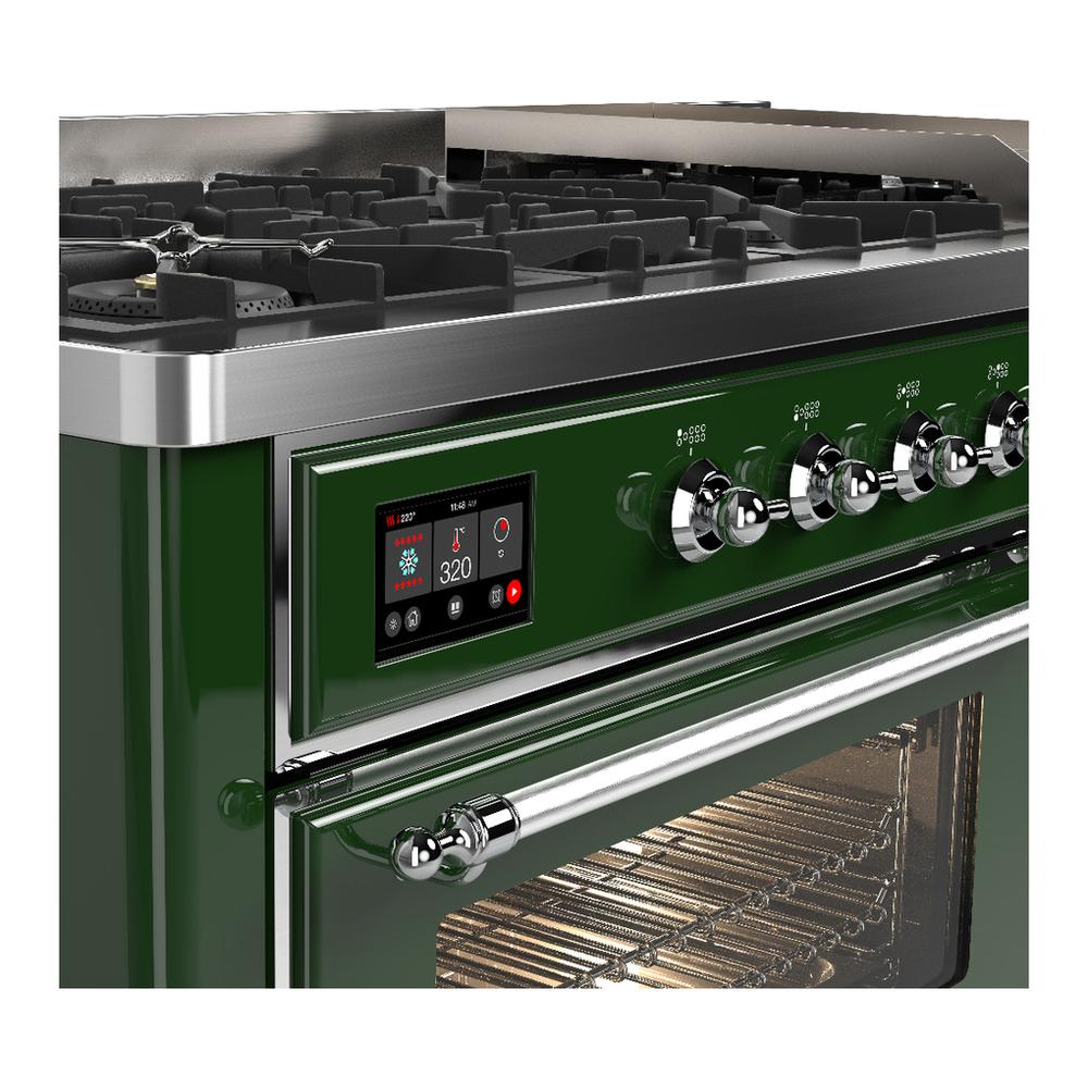 Ilve UM60FNR3EGC Ilve Um60Fnr3Egc Majestic Iii 60 Inch Dual Fuel Range With 9 Burners And Griddle, Dual Function Burner Up To 25,000 Btu (Natural Gas, Triple Glass Door, Emerald Green, Chrome)
