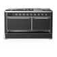 Ilve UM60FQNR3MGCLP Ilve Um60Fqnr3Mgclp Majestic Iii 60 Inch Dual Fuel Range With 9 Burners And Griddle, Dual Function Burner Up To 25,000 Btu (Liquid Propane, Solid Door, Graphite Matte, Chrome)