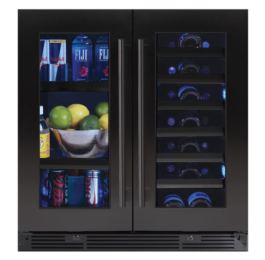 Xo Appliance XOU30BWDDGBS 30" Beverage/Wine Double Door Black Ss & Glass