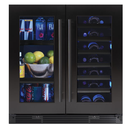 Xo Appliance XOU30BWDDGBS 30" Beverage/Wine Double Door Black Ss & Glass