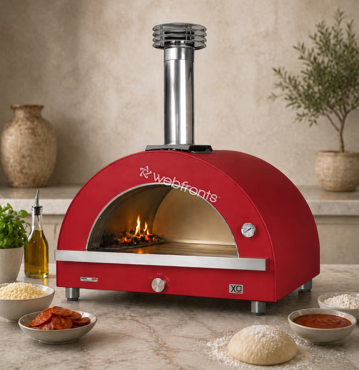Xo Appliance XOPIZZA4HROL 40" Hybrid Gas & Wood Oven In Rosso (Red)