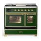 Ilve UMD40FNR3EGGLP Ilve Umd40Fnr3Egglp Majestic Iii 40 Inch Dual Fuel Range With 6 Burners And Griddle, Dual Function Burner Up To 25,000 Btu (Liquid Propane, Triple Glass Door, Emerald Green, Brass)