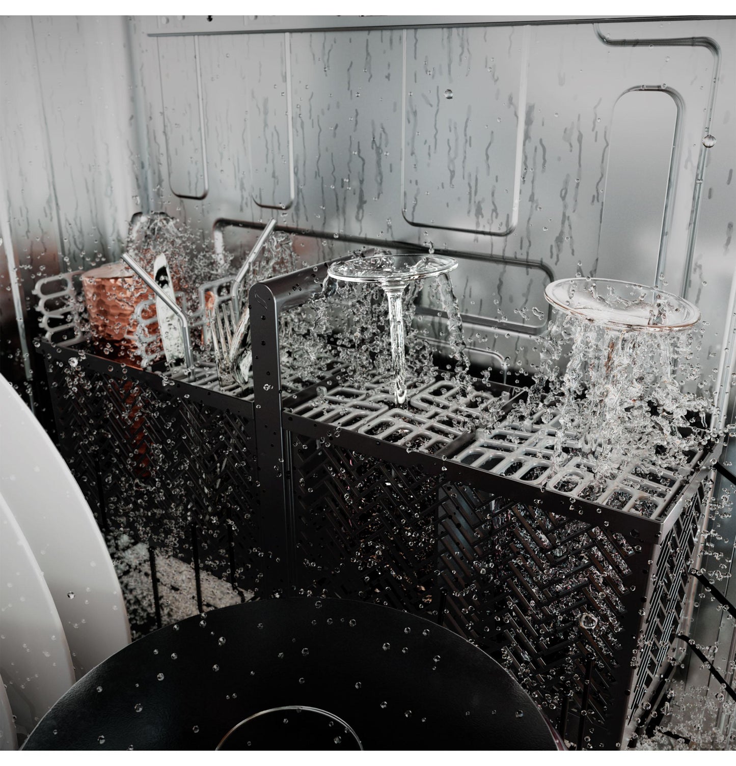 Cafe CDP888M5VS5 Café&#8482; Customfit Energy Star Stainless Interior Smart Dishwasher With Ultra Wash Top Rack And Dual Convection Ultra Dry, Led Lights, 39 Dba In Platinum Glass