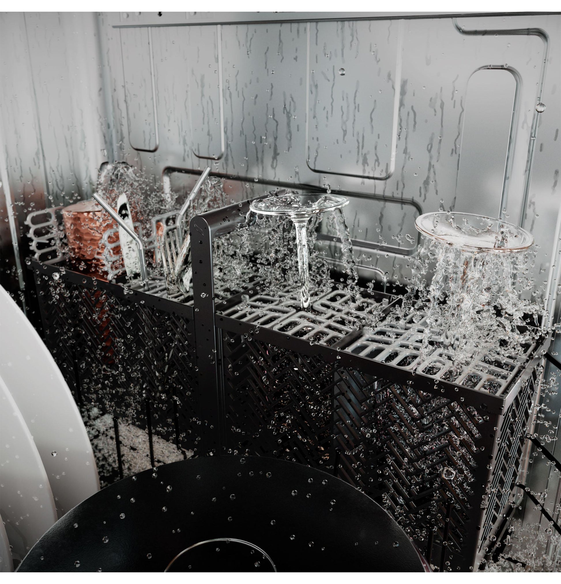 Cafe CDP888M5VS5 Café&#8482; Customfit Energy Star Stainless Interior Smart Dishwasher With Ultra Wash Top Rack And Dual Convection Ultra Dry, Led Lights, 39 Dba In Platinum Glass