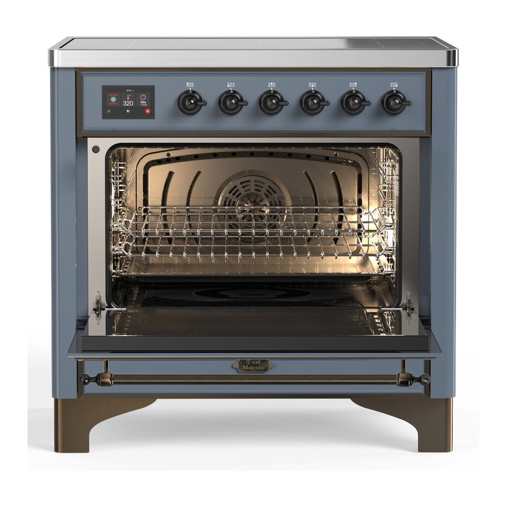 Ilve UMIB36QNR3BGB Ilve Umib36Qnr3Bgb Majestic Iii 36 Inch Induction Range With 6 Elements, 3.5 Cu. Ft. Total Oven Capacity (Solid Door, Blue Grey, Burnished)