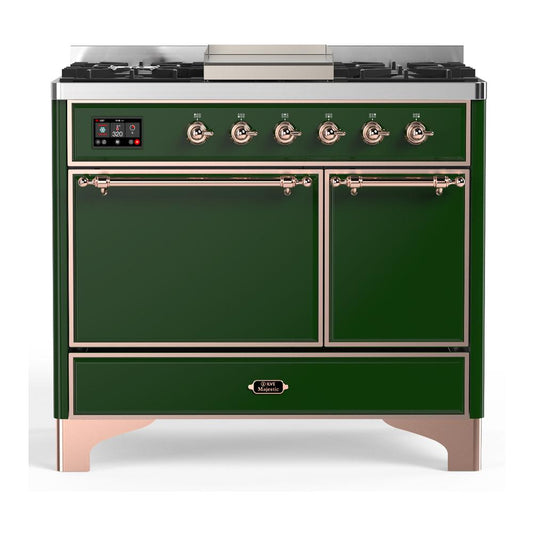 Ilve UMD40FQNR3EGP Ilve Umd40Fqnr3Egp Majestic Iii 40 Inch Dual Fuel Range With 6 Burners And Griddle, Dual Function Burner Up To 25,000 Btu (Natural Gas, Solid Door, Emerald Green, Copper)