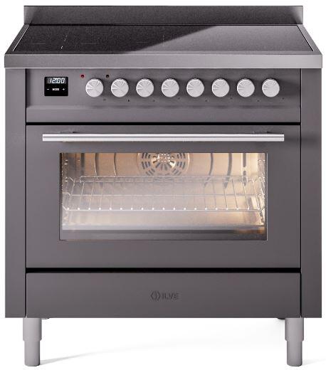 Ilve UPI366WMPMG Professional Plus Ii 36 Inch Electric Freestanding Range In Matte Graphite With Trim