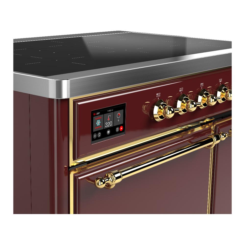 Ilve UMDIB40QNR3BUG Ilve Umdib40Qnr3Bug Majestic Iii 40 Inch Induction Range With 6 Elements, 3.82 Cu. Ft. Total Oven Capacity (Solid Door, Burgundy, Brass)