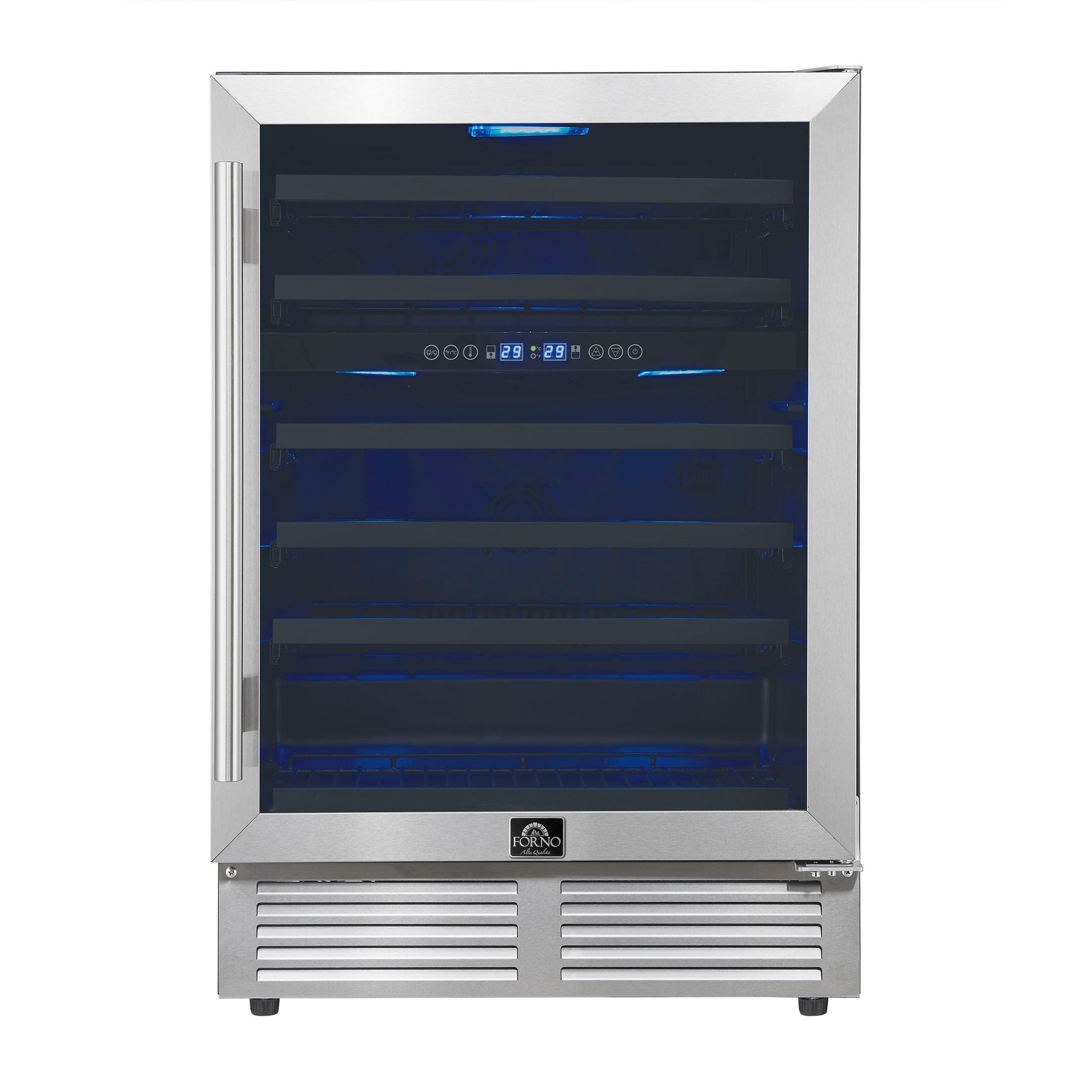 Forno FWCDR663424S Forno Bacchino 24 Inch Wine Cooler, Stainless Steel, With Led Lighting, Triple Glass Door, 51 Bottle Capacity, Built-In Or Freestanding