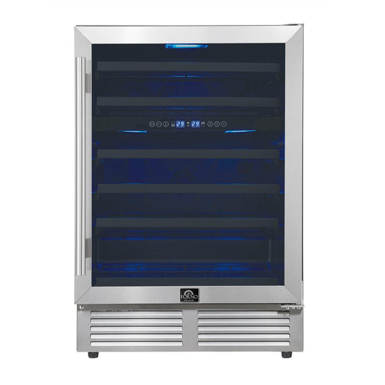 Forno FWCDR663424S Forno Bacchino 24 Inch Wine Cooler, Stainless Steel, With Led Lighting, Triple Glass Door, 51 Bottle Capacity, Built-In Or Freestanding