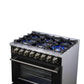 Forno FFSGS612536BLK Forno Massimo 36 Inch Freestanding Dual Fuel Range In Black With Antique Brass Accessories, 6 Burners, 5.36 Cu. Ft. Convection Oven