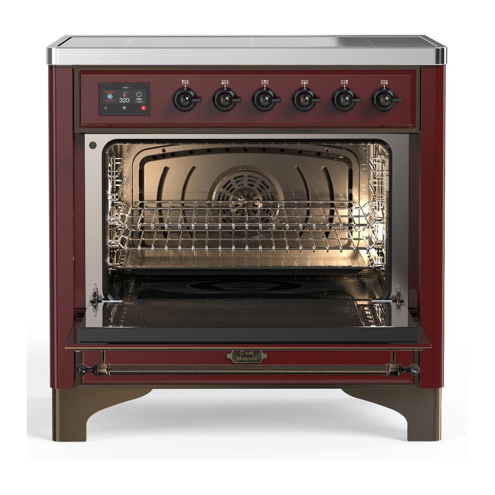 Ilve UMIB36QNR3BUB Ilve Umib36Qnr3Bub Majestic Iii 36 Inch Induction Range With 6 Elements, 3.5 Cu. Ft. Total Oven Capacity (Solid Door, Burgundy, Burnished)