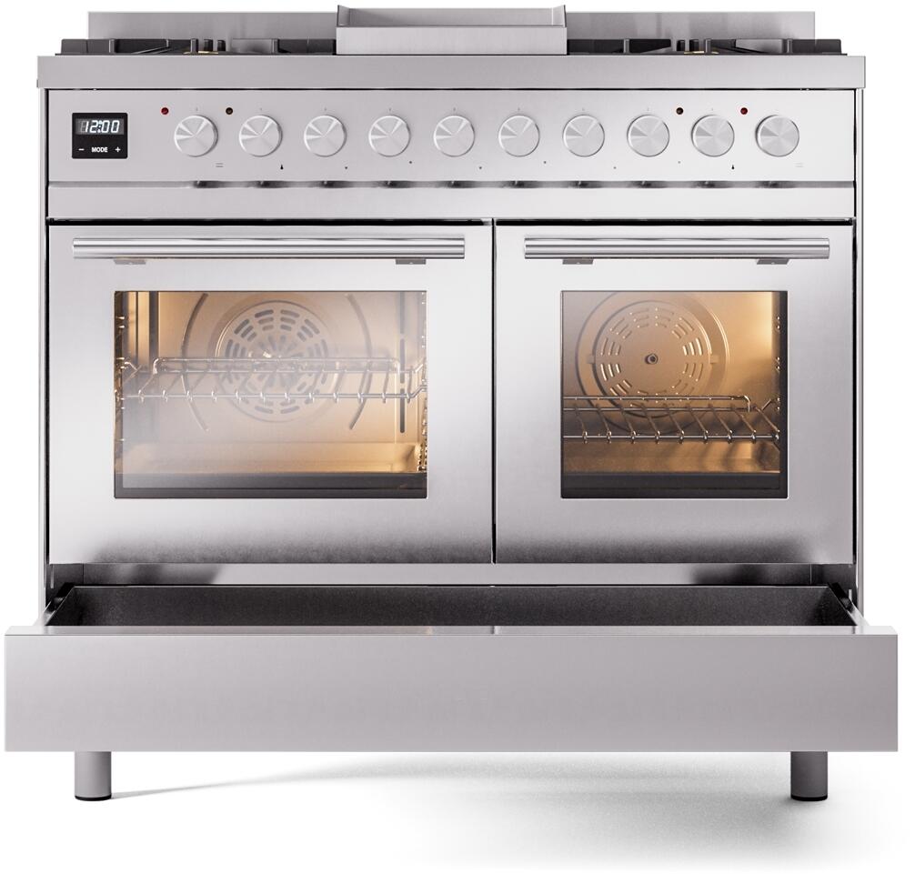 Ilve UPD40FWMPSSLP Professional Plus Ii 40 Inch Dual Fuel Liquid Propane Freestanding Range In Stainless Steel With Trim