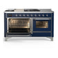 Ilve UM60FSNR3MBCLP Ilve Um60Fsnr3Mbclp Majestic Iii 60 Inch Dual Fuel Range With 7 Burners, Griddle And French Top, Dual Function Burner With Up To 25,000 Btu (Liquid Propane, Triple Glass Door, Midnight Blue, Chrome)