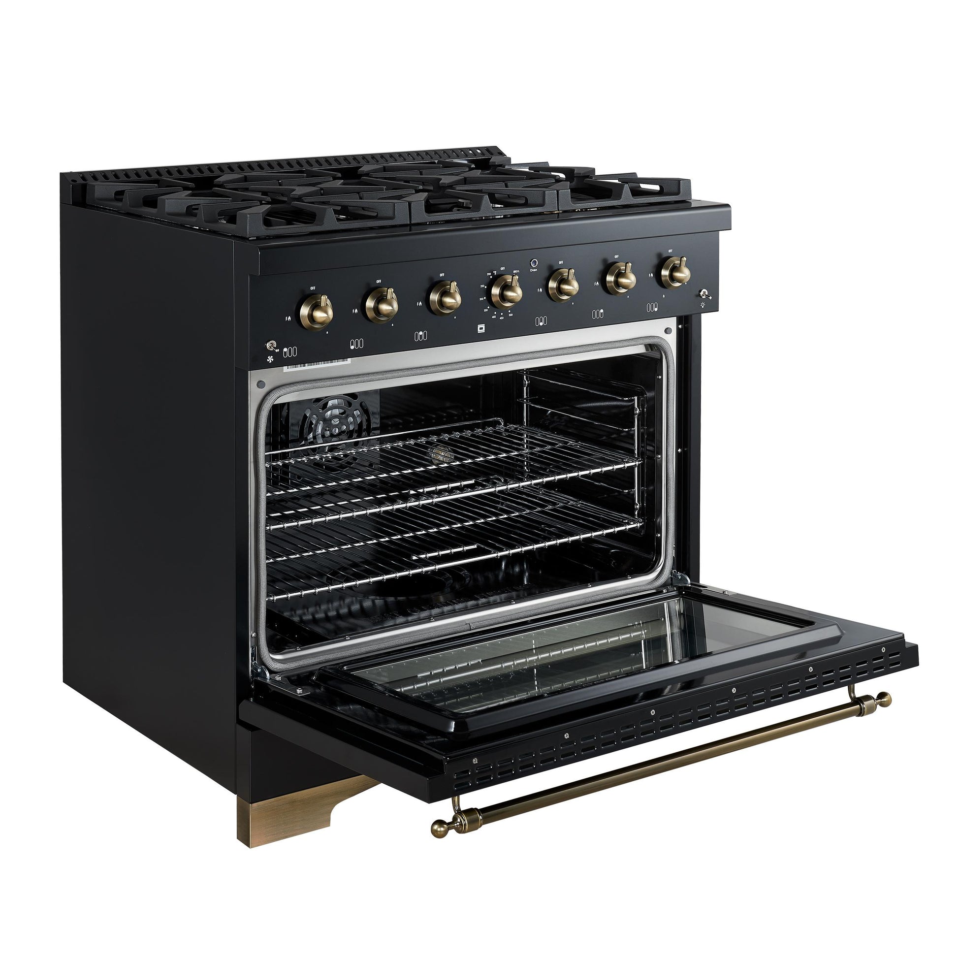 Forno FFSGS611336BLK Forno Antico 36-Inch Dual Fuel Range, Black And Antique Brass, 6 Burners, 4.5 Cu.Ft. Convection Oven