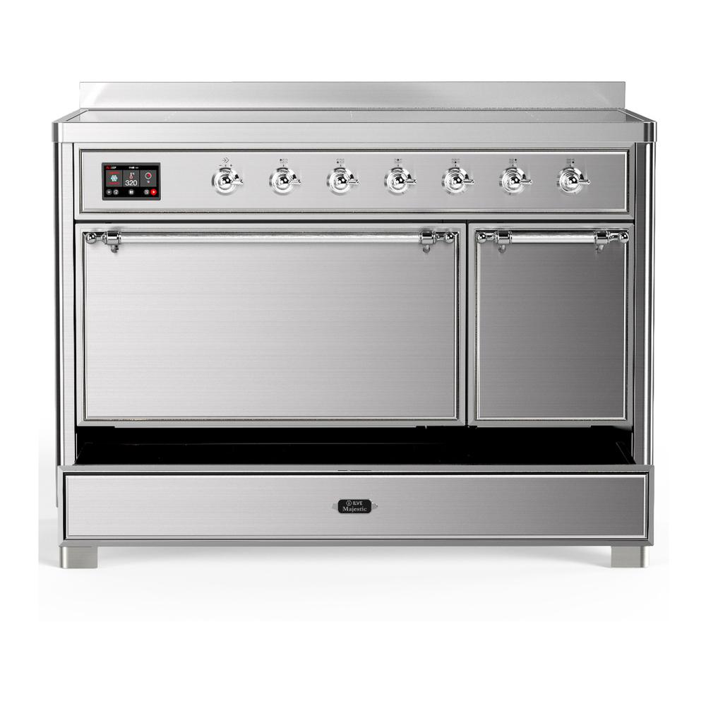 Ilve UMIB48QNR3SSC Ilve Umib48Qnr3Ssc Majestic Iii 48 Inch Induction Range With 6 Elements, 5.02 Cu. Ft. Total Oven Capacity (Solid Door, Stainless Steel, Chrome)