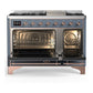 Ilve UM48FQNR3BGPLP Ilve Um48Fqnr3Bgplp Majestic Iii 48 Inch Dual Fuel Range With 8 Burners And Griddle, Dual Function Burner Up To 25,000 Btu (Liquid Propane, Solid Door, Blue Grey, Copper)