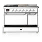 Ilve UM48FSQNR3WHC Ilve Um48Fsqnr3Whc Majestic Iii 48 Inch Dual Fuel Range With 5 Black Brass Burners, Griddle And French Top, Dual Function Burner Up To 25,000 Btu (Natural Gas, Solid Door, White, Chrome)