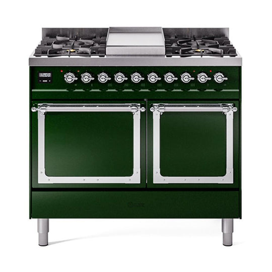 Ilve UND40FQNMPEGCLP Ilve Und40Fqnmpegclp Nostalgie Ii Noblesse 40" Dual Fuel Range (Liquid Propane, Solid Door, Emerald Green, Chrome)