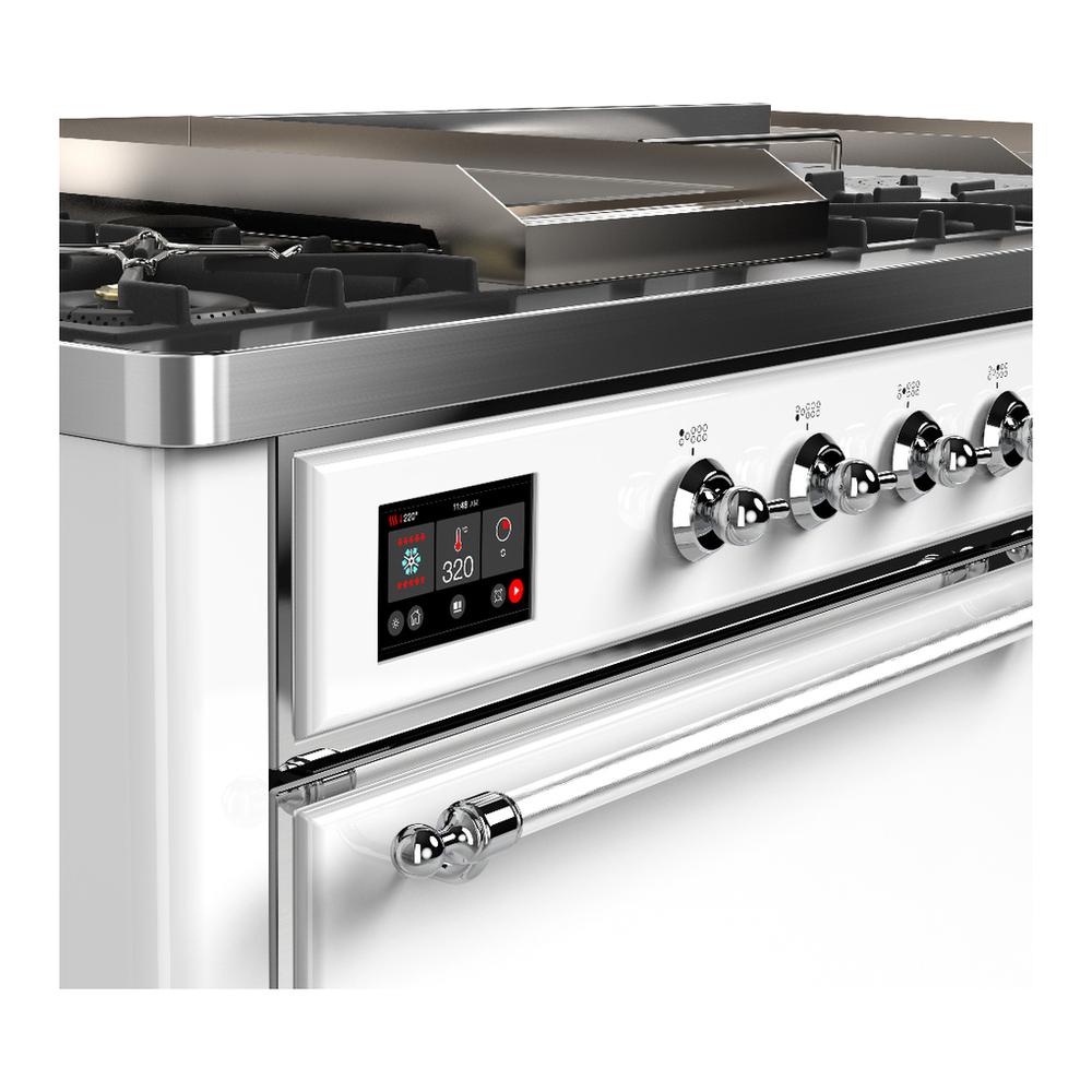 Ilve UM60FSQNR3WHCLP Ilve Um60Fsqnr3Whclp Majestic Iii 60 Inch Dual Fuel Range With 7 Burners, Griddle And French Top, Dual Function Burner With Up To 25,000 Btu (Liquid Propane, Solid Door, White, Chrome)