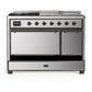 Ilve UM48FSQNR3SSB Ilve Um48Fsqnr3Ssb Majestic Iii 48 Inch Dual Fuel Range With 5 Black Brass Burners, Griddle And French Top, Dual Function Burner Up To 25,000 Btu (Natural Gas, Solid Door, Stainless Steel, Burnished)