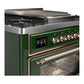 Ilve UM36FNR3EGPLP Ilve Um36Fnr3Egplp Majestic Iii 36 Inch Dual Fuel Range With 6 Black Brass Burners And Griddle, Dual Function Burner Up To 25,000 Btu (Triple Glass Door, Emerald Green, Copper, Liquid Propane)
