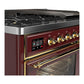 Ilve UM48FNR3BUGLP Ilve Um48Fnr3Buglp Majestic Iii 48 Inch Dual Fuel Range With 8 Burners And Griddle, Dual Function Burner Up To 25,000 Btu (Liquid Propane, Triple Glass Door, Burgundy, Brass)