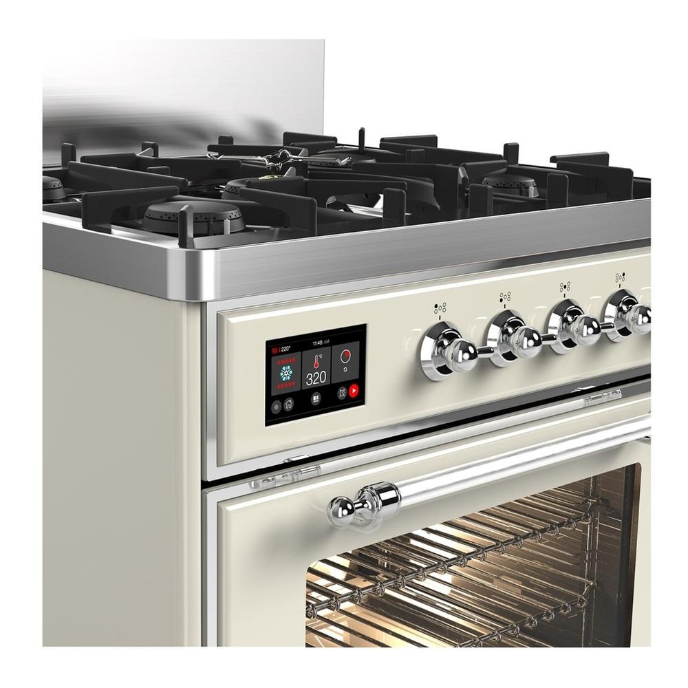 Ilve UM30NR3AWC Ilve Um30Nr3Awc Majestic Iii 30 Inch Dual Fuel Range With 5 Black Brass Burners, Dual Function Burner Up To 25,000 Btu (Natural Gas, Triple Glass Door, Antique White, Chrome)