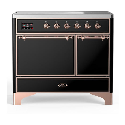 Ilve UMDIB40QNR3BKP Ilve Umdib40Qnr3Bkp Majestic Iii 40 Inch Induction Range With 6 Elements, 3.82 Cu. Ft. Total Oven Capacity (Solid Door, Glossy Black, Copper)