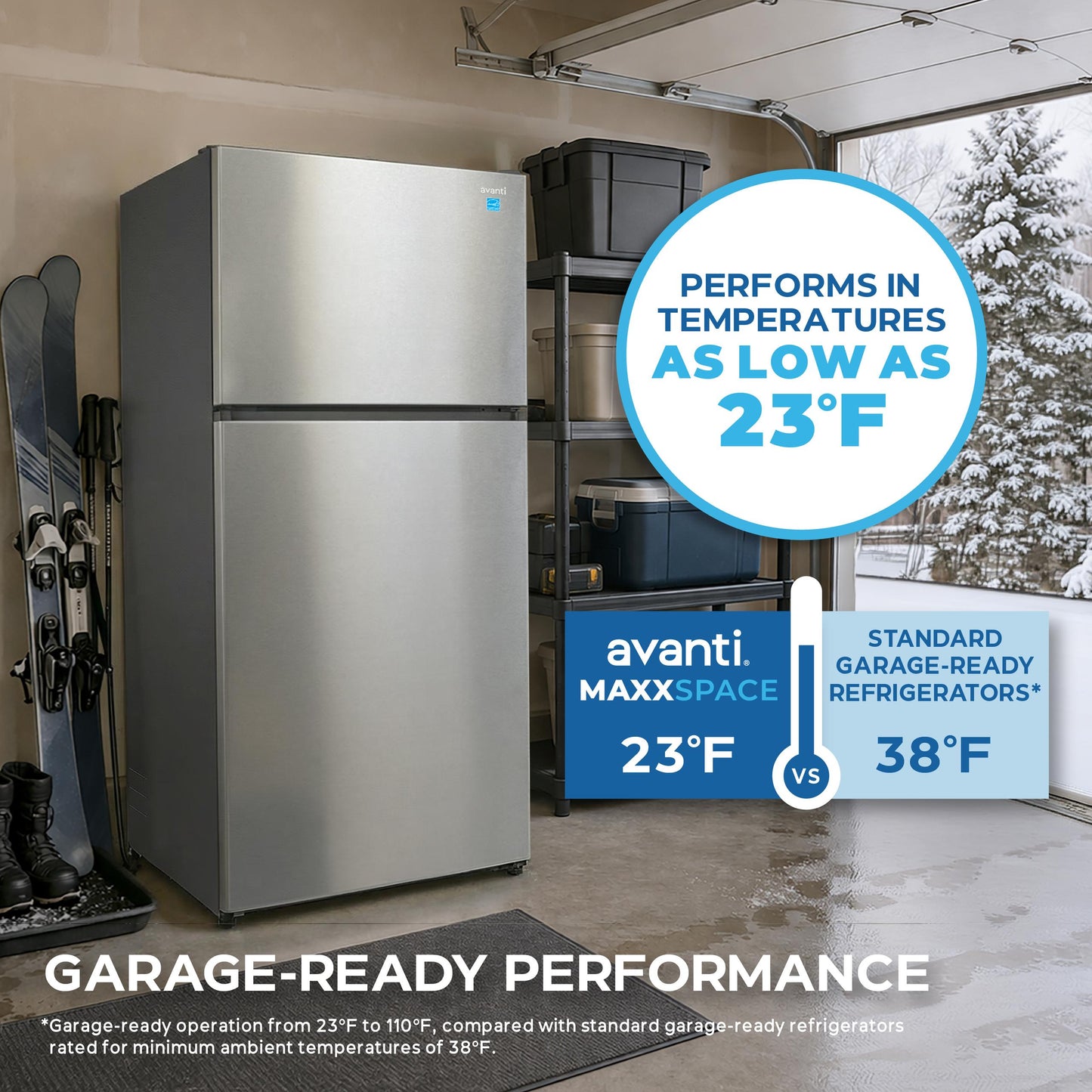 Avanti AVFF24DLJM0SS Avanti Maxxspace Insulation™ Technology Garage-Ready Frost-Free Ice Maker-Ready Refrigerator, 24 Cu. Ft., Energy Star, Stainless Steel Look (Avff24Dljm0Ss)
