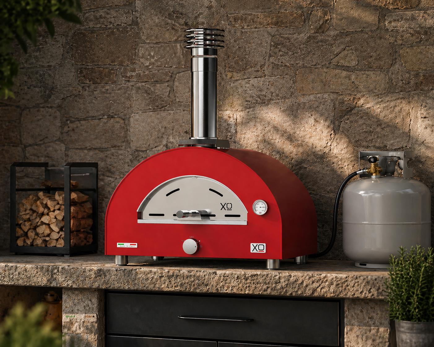 Xo Appliance XOPIZZA1HRON Countertop Hybrid Gas & Wood Oven In Red