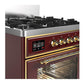 Ilve UM30NR3BUG Ilve Um30Nr3Bug Majestic Iii 30 Inch Dual Fuel Range With 5 Black Brass Burners, Dual Function Burner Up To 25,000 Btu (Natural Gas, Triple Glass Door, Burgundy, Brass)