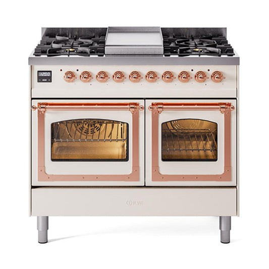 Ilve UND40FNMPAWP Ilve Und40Fnmpawp Nostalgie Ii Noblesse 40" Dual Fuel Range (Natural Gas, Triple Glass Door, Antique White, Copper)