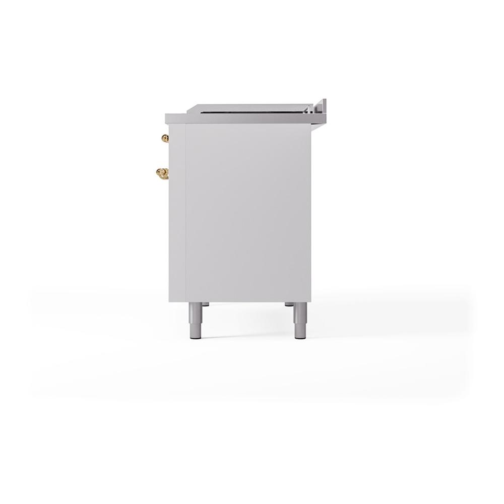 Ilve UN48FSQNMPWHGLP Ilve Un48Fsqnmpwhglp Nostalgie Ii Noblesse 48" Dual Fuel Range (5 Sealed Burners + Griddle + French Top, Liquid Propane, Solid Door, White, Brass)