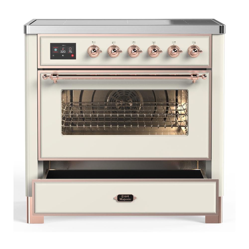 Ilve UMIB36NR3AWP Ilve Umib36Nr3Awp Majestic Iii 36 Inch Induction Range With 6 Elements, 3.5 Cu. Ft. Total Oven Capacity (Triple Glass Door, Antique White, Copper)