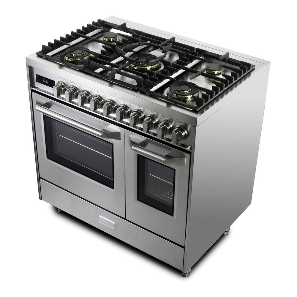 Verona VUFSGE365DSS Verona Vufsge365Dss 36 Inch Ultima Collection Double Oven Dual Fuel Range With 5 Brass Burners, 4.1 Cu. Ft. Total Oven Capacity