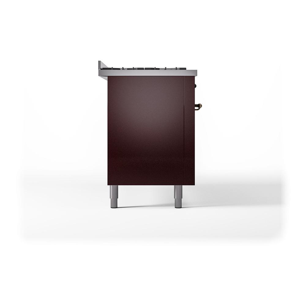Ilve UN60FQNMPBUBLP Ilve Un60Fqnmpbublp Nostalgie Ii Noblesse 60" Dual Fuel Range (9 Sealed Burners + Griddle, Liquid Propane, Solid Door, Burgundy, Burnished)