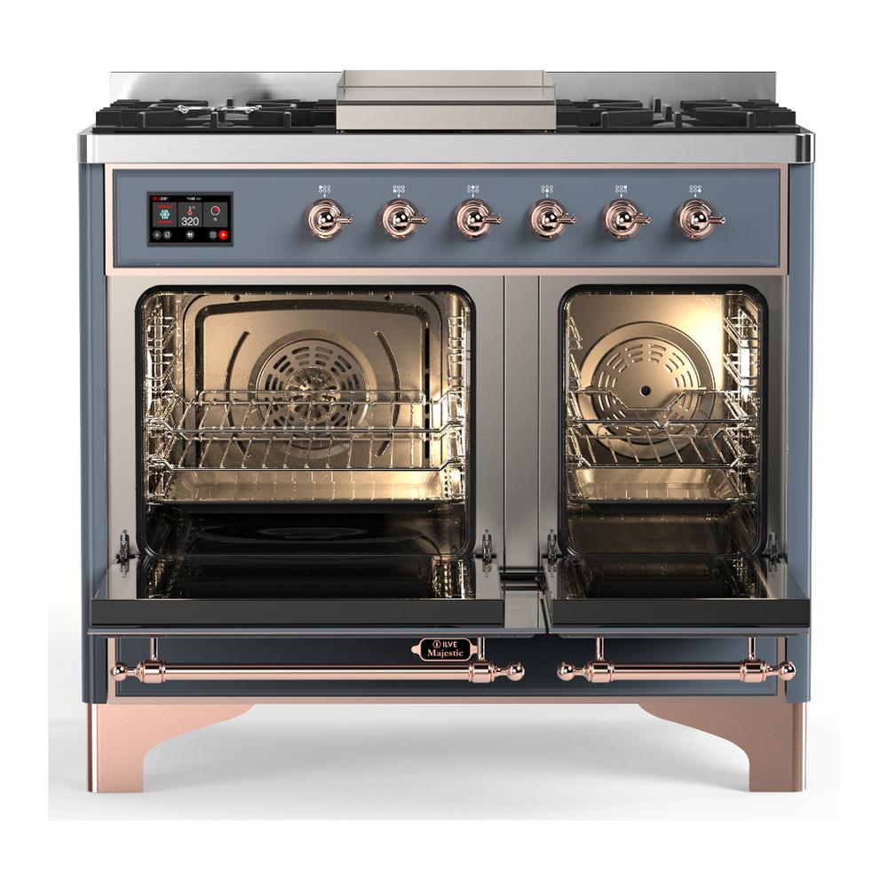 Ilve UMD40FNR3BGPLP Ilve Umd40Fnr3Bgplp Majestic Iii 40 Inch Dual Fuel Range With 6 Burners And Griddle, Dual Function Burner Up To 25,000 Btu (Liquid Propane, Triple Glass Door, Blue Grey, Copper)
