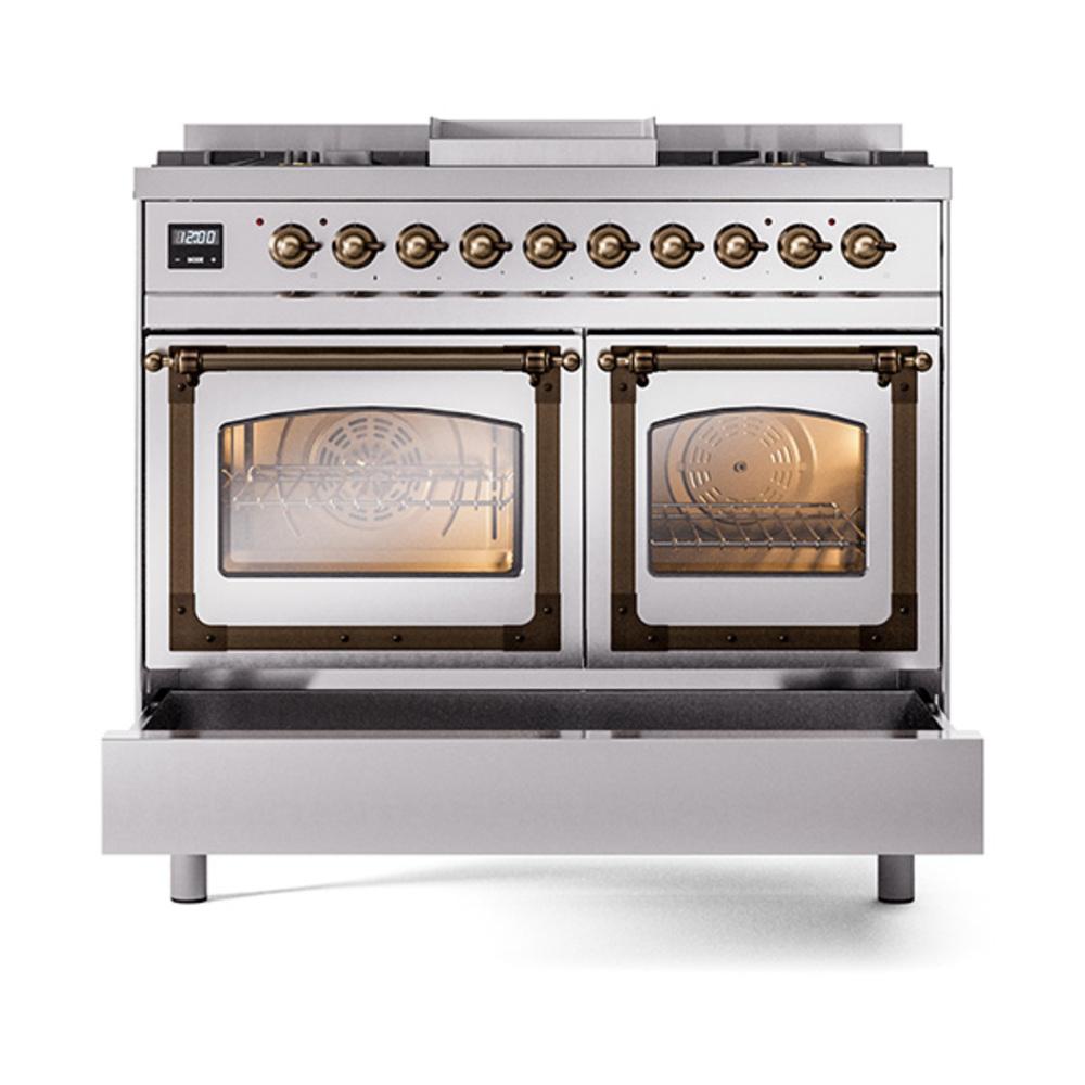 Ilve UND40FNMPSSBLP Ilve Und40Fnmpssblp Nostalgie Ii Noblesse 40" Dual Fuel Range (Liquid Propane, Triple Glass Door, Stainless Steel, Burnished)