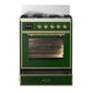 Ilve UM30NR3EGGLP Ilve Um30Nr3Egglp Majestic Iii 30 Inch Dual Fuel Range With 5 Black Brass Burners, Dual Function Burner Up To 25,000 Btu (Liquid Propane, Triple Glass Door, Emerald Green, Brass)
