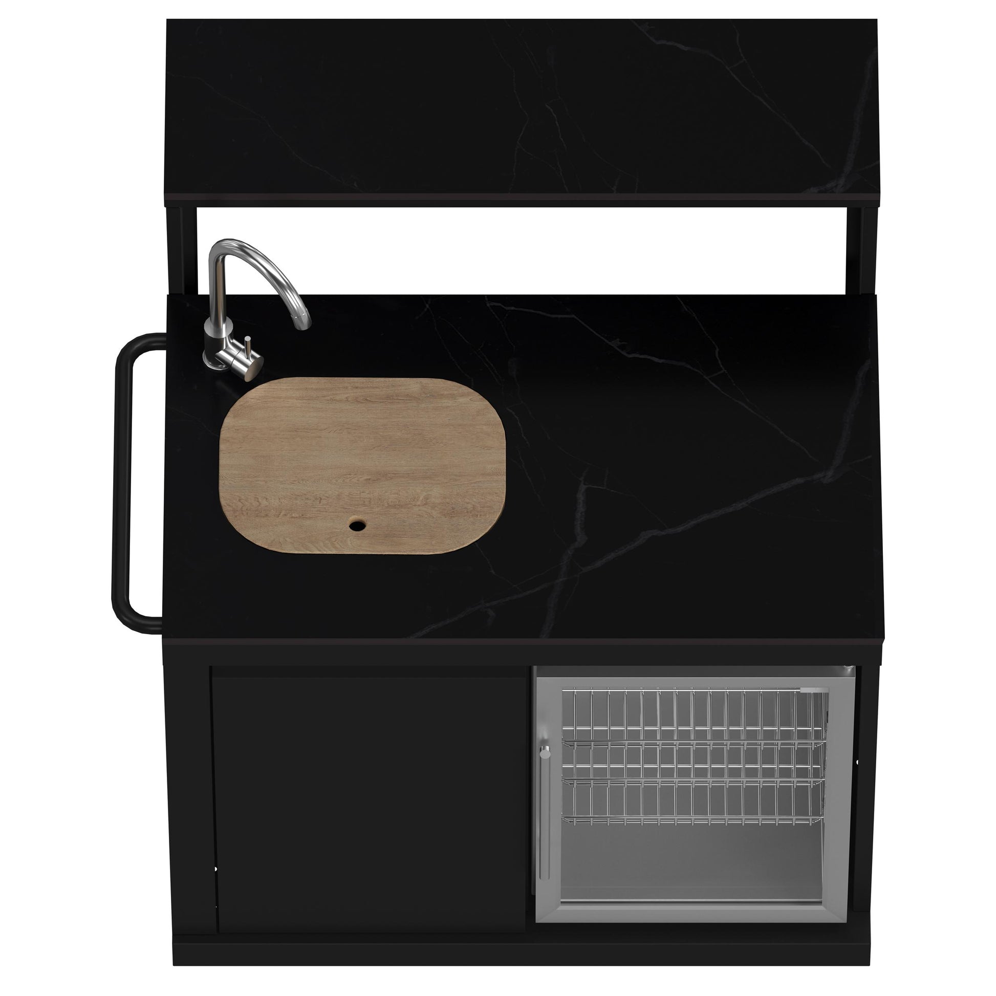 Forno FODKT2568BLK Forno All Aperto 99,600 Btu Outdoor Kitchen, 5 Burners, Infrared Burners, Side Burner, Black Sintered Stone Countertops, Gas Pizza Oven, Sink Module, Bar & Beverage Center