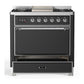 Ilve UM36FQNR3MGCLP Ilve Um36Fqnr3Mgclp Majestic Iii 36 Inch Dual Fuel Range With 6 Black Brass Burners And Griddle, Dual Function Burner Up To 25,000 Btu (Solid Door, Graphite Matte, Chrome, Liquid Propane)