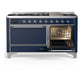 Ilve UM60FQNR3MBC Ilve Um60Fqnr3Mbc Majestic Iii 60 Inch Dual Fuel Range With 9 Burners And Griddle, Dual Function Burner Up To 25,000 Btu (Natural Gas, Solid Door, Midnight Blue, Chrome)