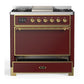 Ilve UM36FQNR3BUGLP Ilve Um36Fqnr3Buglp Majestic Iii 36 Inch Dual Fuel Range With 6 Black Brass Burners And Griddle, Dual Function Burner Up To 25,000 Btu (Solid Door, Burgundy, Brass, Liquid Propane)
