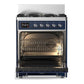 Ilve UM30QNR3MBCLP Ilve Um30Qnr3Mbclp Majestic Iii 30 Inch Dual Fuel Range With 5 Black Brass Burners, Dual Function Burner Up To 25,000 Btu (Liquid Propane, Solid Door, Midnight Blue, Chrome)